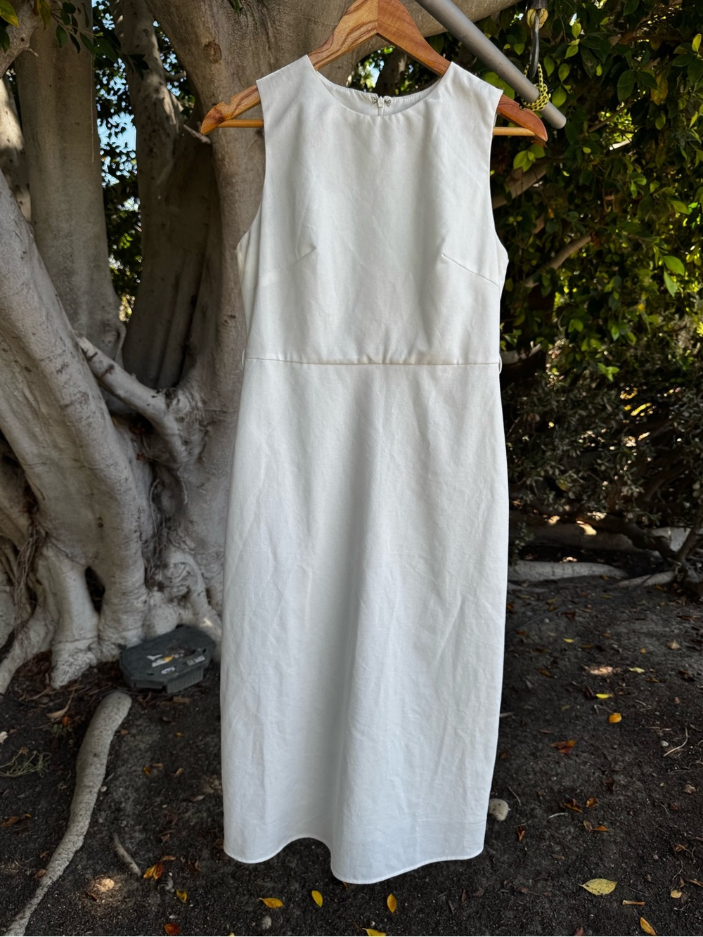 Commense White Linen Blend Sleeveless Midi Maxi Dress Size Small Minimalist